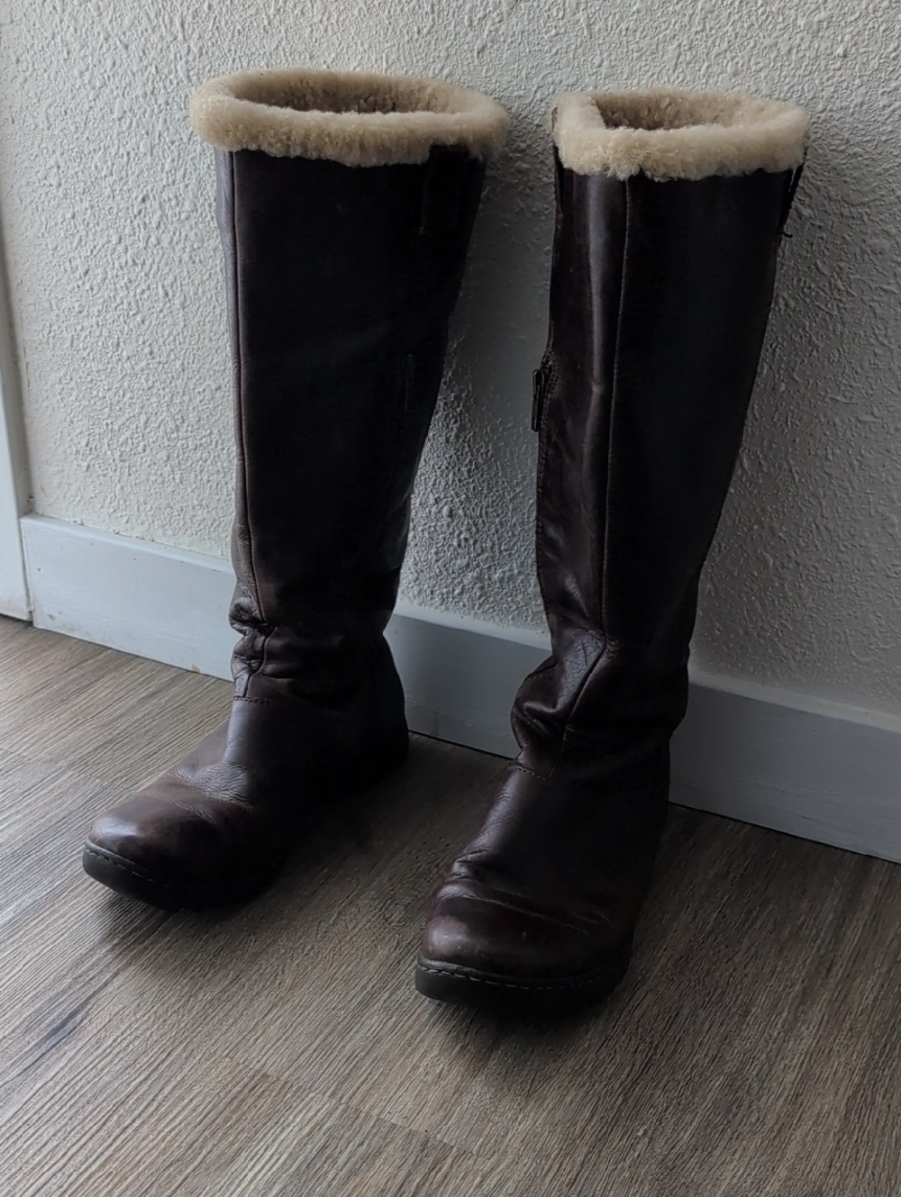 Born Tall Shearling-Lined Brown Leather Winter Boots
